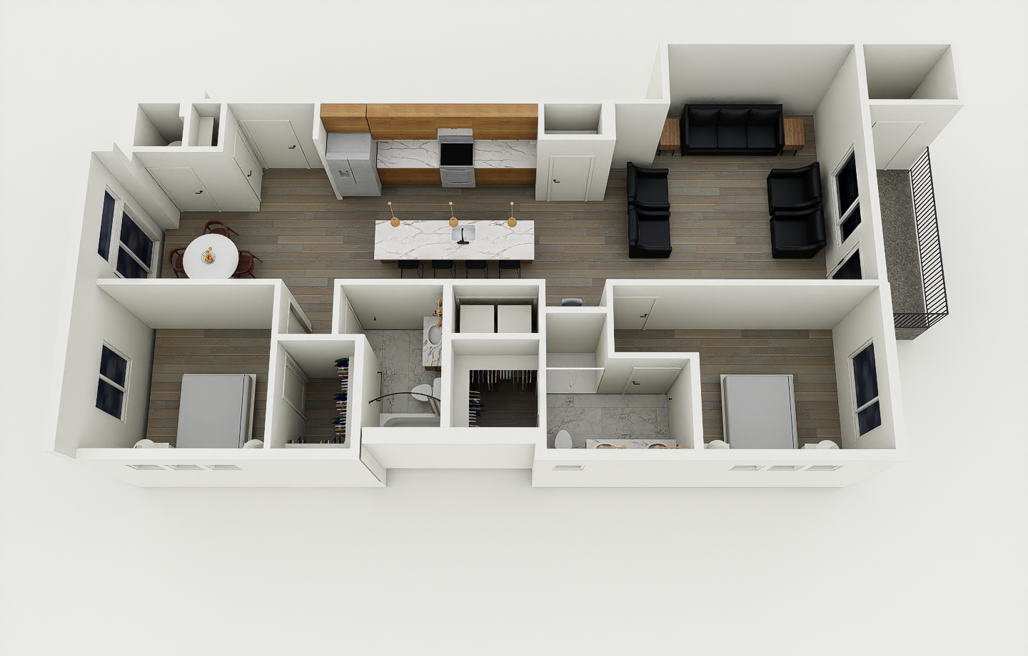 2 bedroom/ 2 bath floorplan layout for urban edge